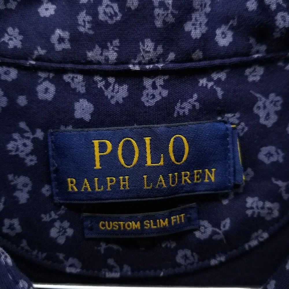 Polo Ralph Lauren Polo Shirt Mens L‎ Blue Paisley Floral Slim Fit Short Sleeve